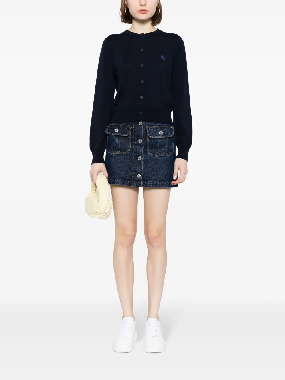 Shop Maison Kitsuné Logo-appliqué Wool Cardigan In Blue