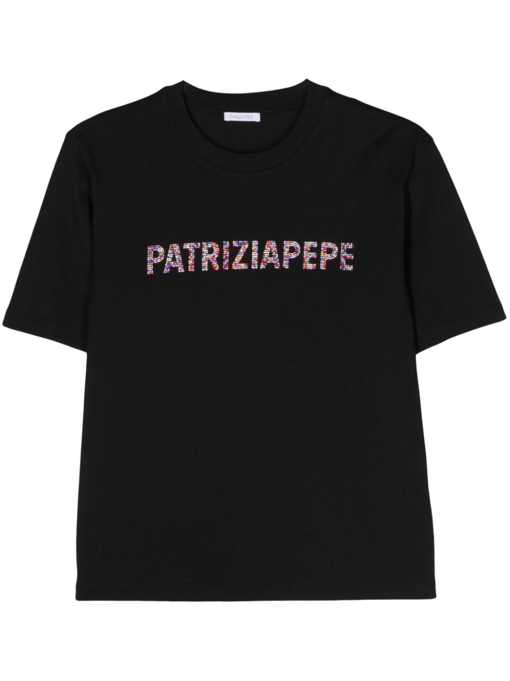 Shop Patrizia Pepe Rhinestone-logo T-shirt In Black