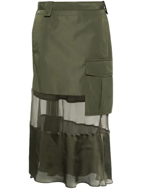 sacai belted panelled asymmetric skirt