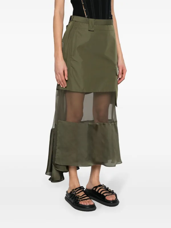 Sacai ベルテッド パネル スカート | グリーン | FARFETCH JP