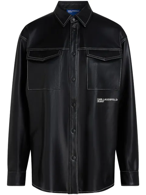 Karl Lagerfeld Jeans logo-embroidered faux-leather shirt
