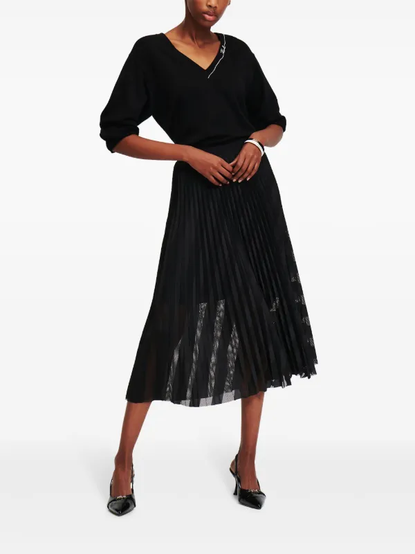 Karl Lagerfeld Pleated Mesh Midi Skirt Black FARFETCH IN