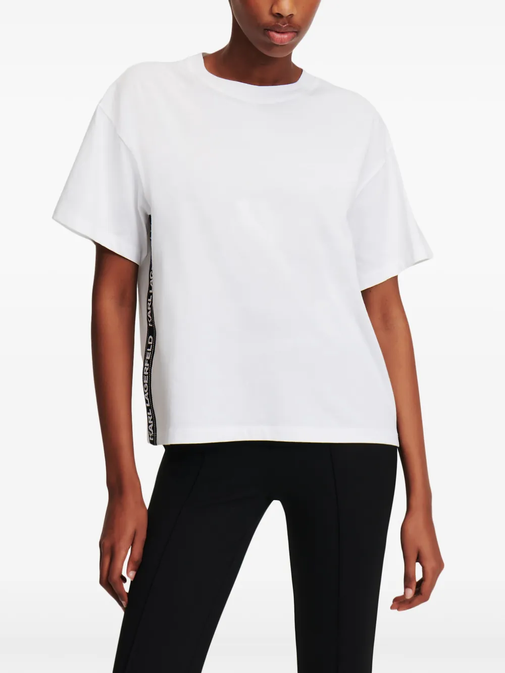 Karl Lagerfeld T-shirt van biologisch katoen met logoband Wit