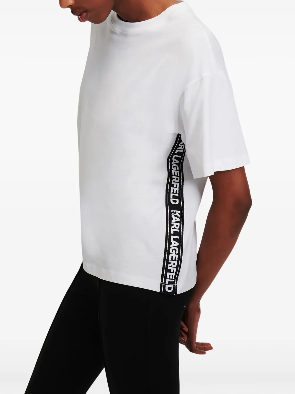 Karl Lagerfeld T-shirt van biologisch katoen met logoband Wit