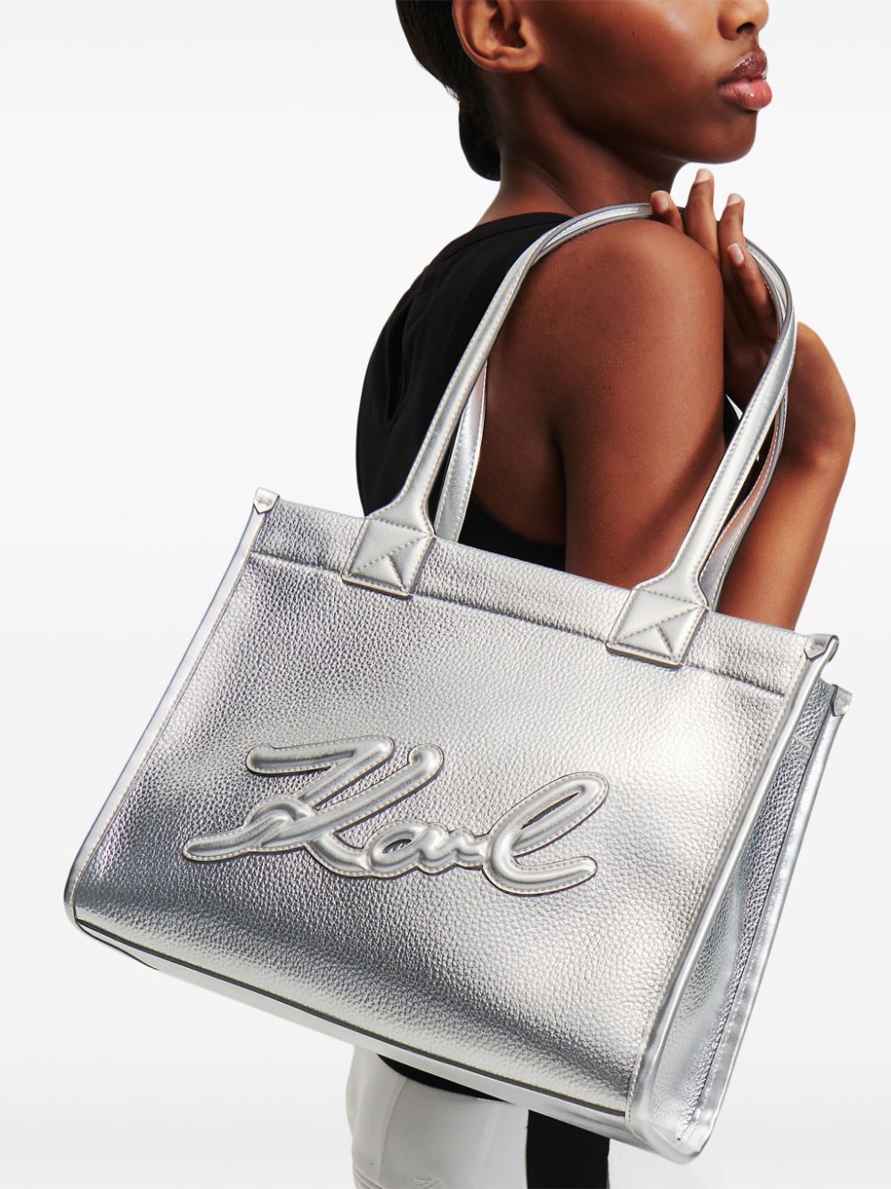 Karl Lagerfeld Skuare shopper met logo-reliëf - Zilver