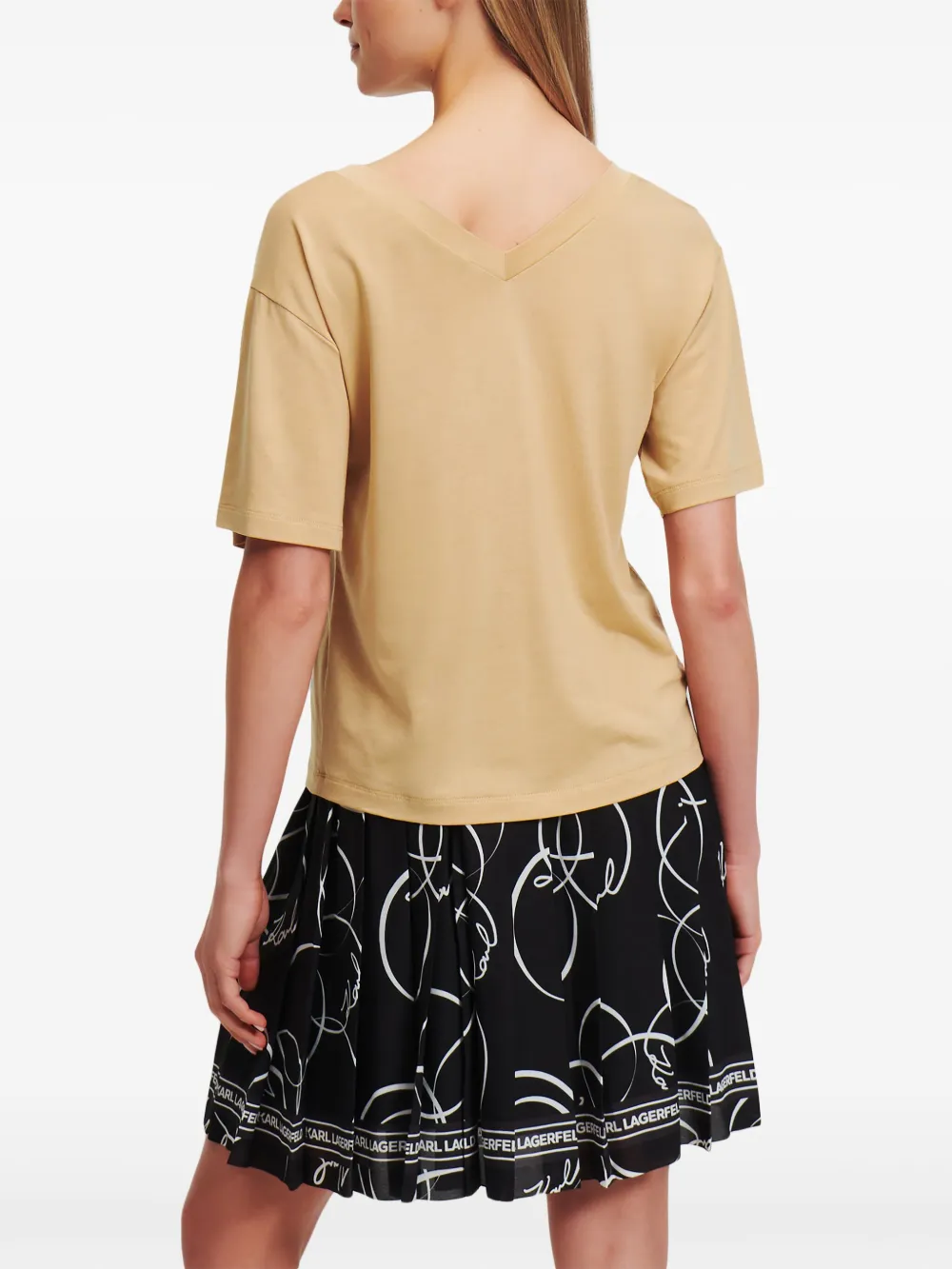 Karl Lagerfeld Signature T-shirt met V-hals Beige