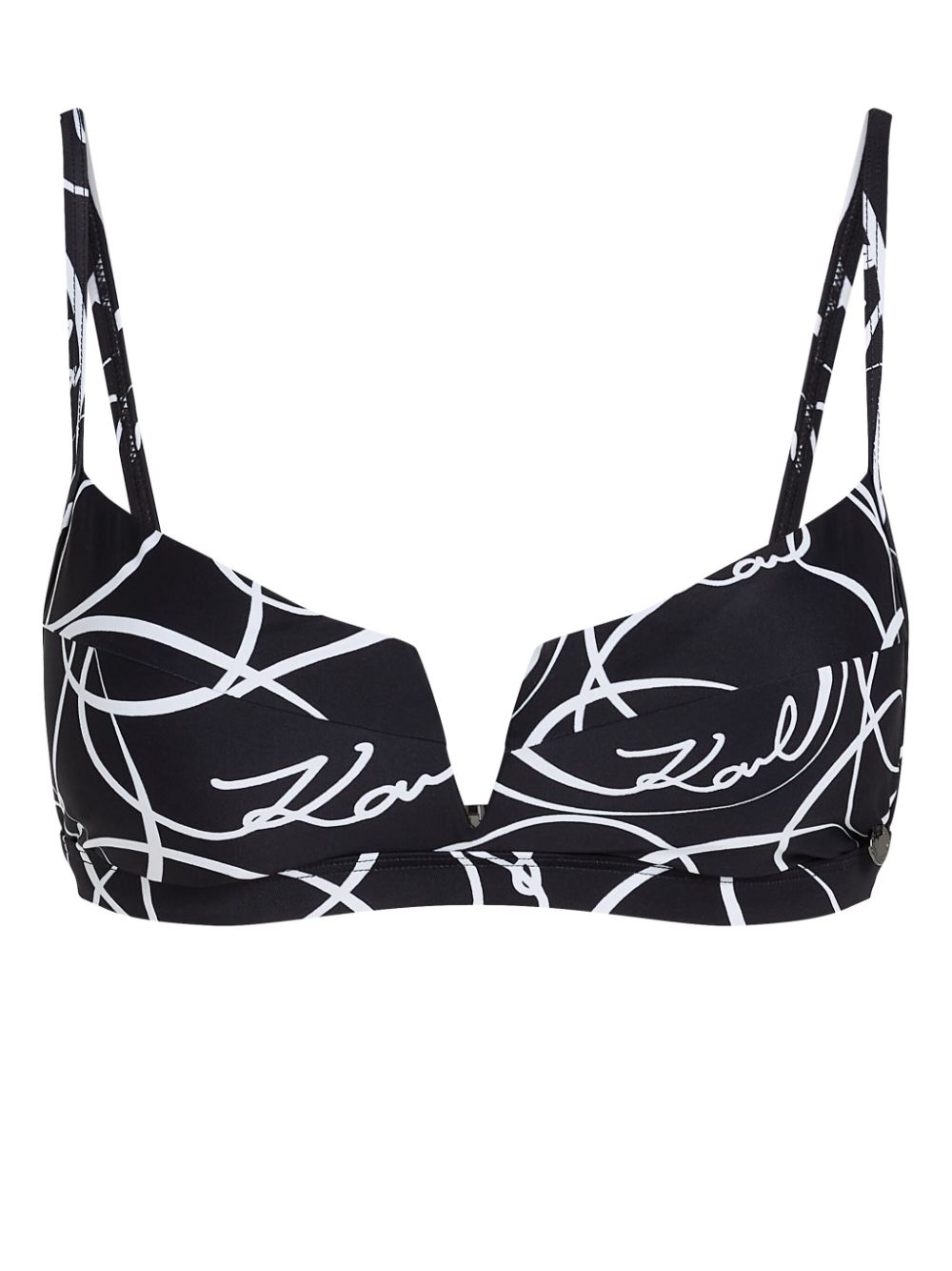 Karl Lagerfeld Circle-print V-wire Bikini Top In Black