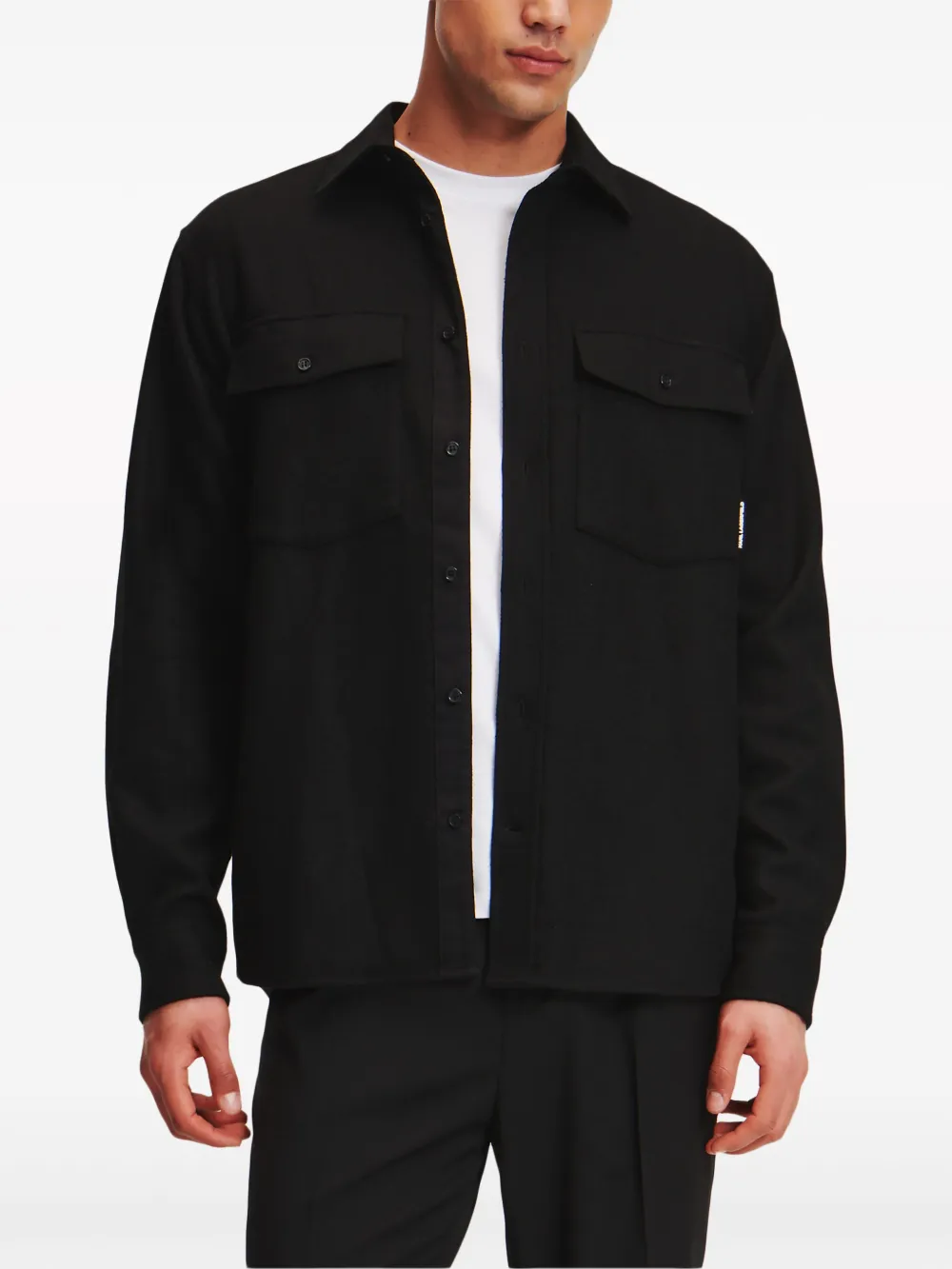 Karl Lagerfeld Logo-tab Overshirt In Black