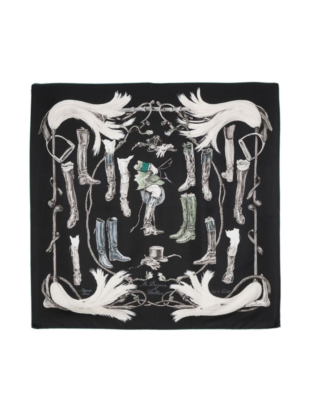 Pre-owned Hermes 1990s Graphic-print Silk Scarf In Black