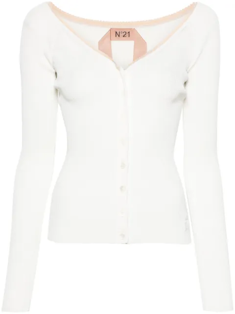 Nº21 picot-trim fine-ribbed cardigan