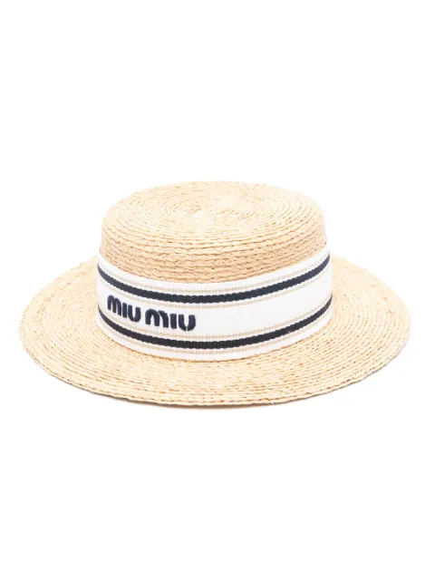 Miu Miu logo-embroidered raffia hat