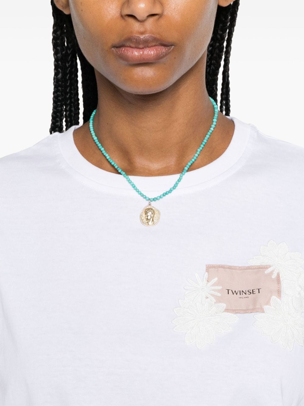 Shop Twinset Oval T Floreal Cotton T-shirt In White
