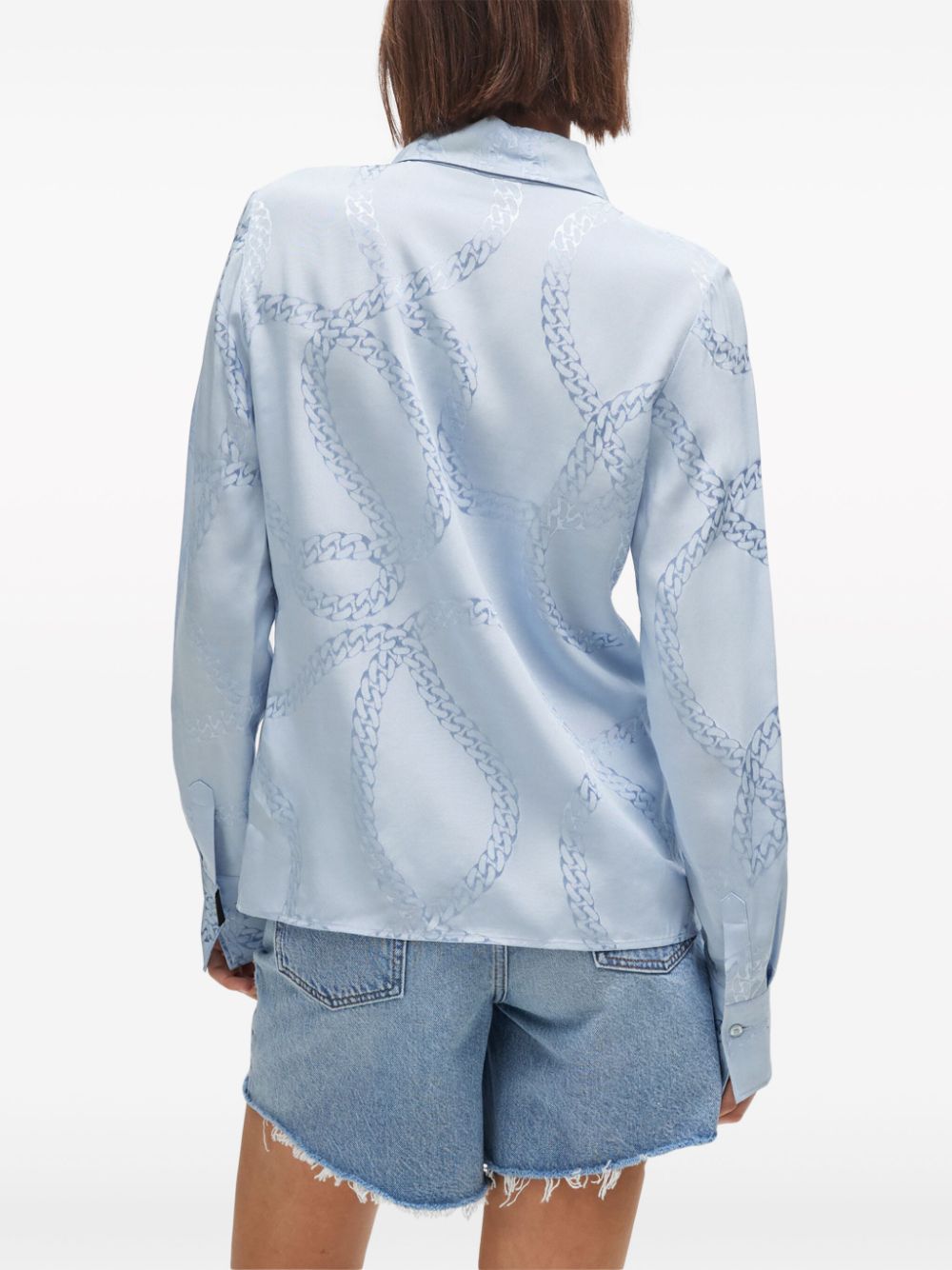 HUGO Satijnen blouse met kettingprint Blauw