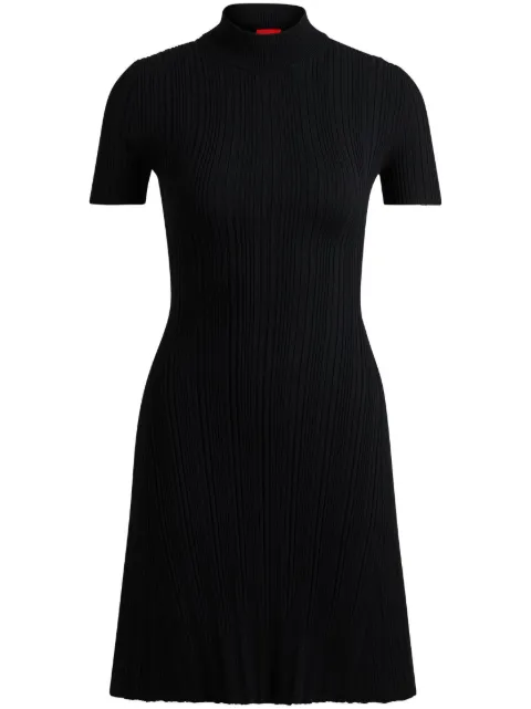 HUGO vestido tejido de canalé con aplique del logo