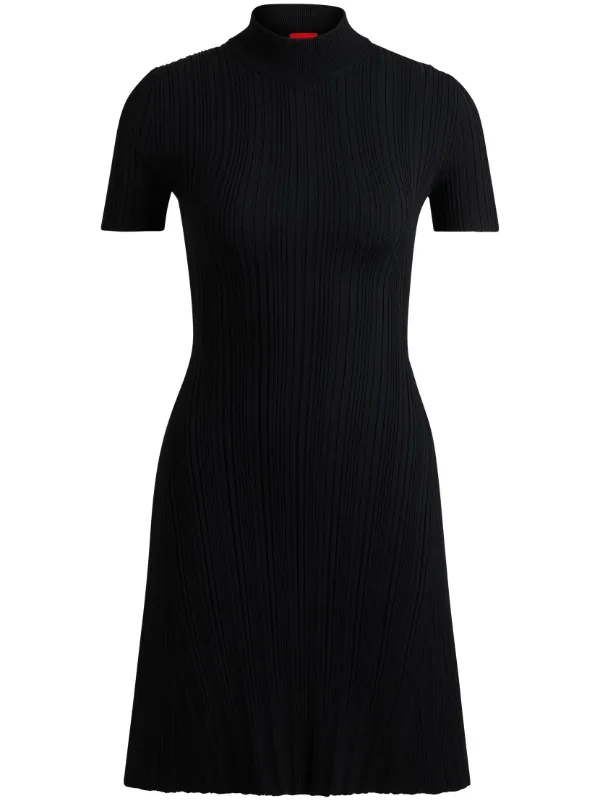 HUGO logo-appliqué Ribbed Knit Dress Black FARFETCH EG