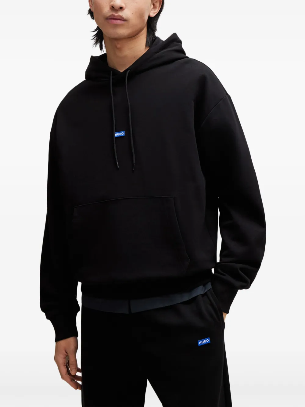 HUGO Katoenen hoodie met logopatch Zwart