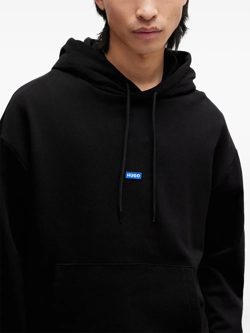 HUGO Katoenen hoodie met logopatch Zwart