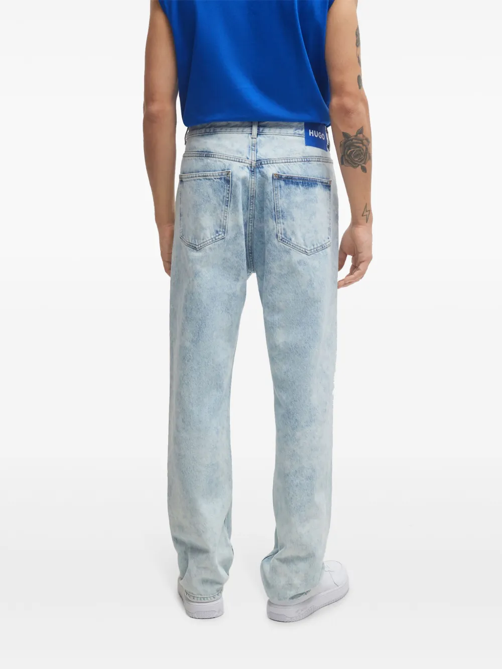 HUGO Straight jeans met acid wassing Blauw