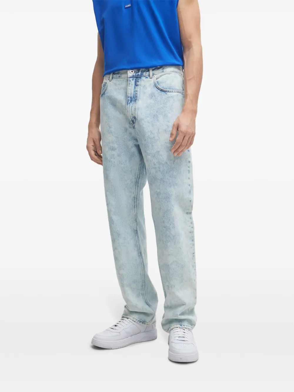HUGO Straight jeans met acid wassing Blauw