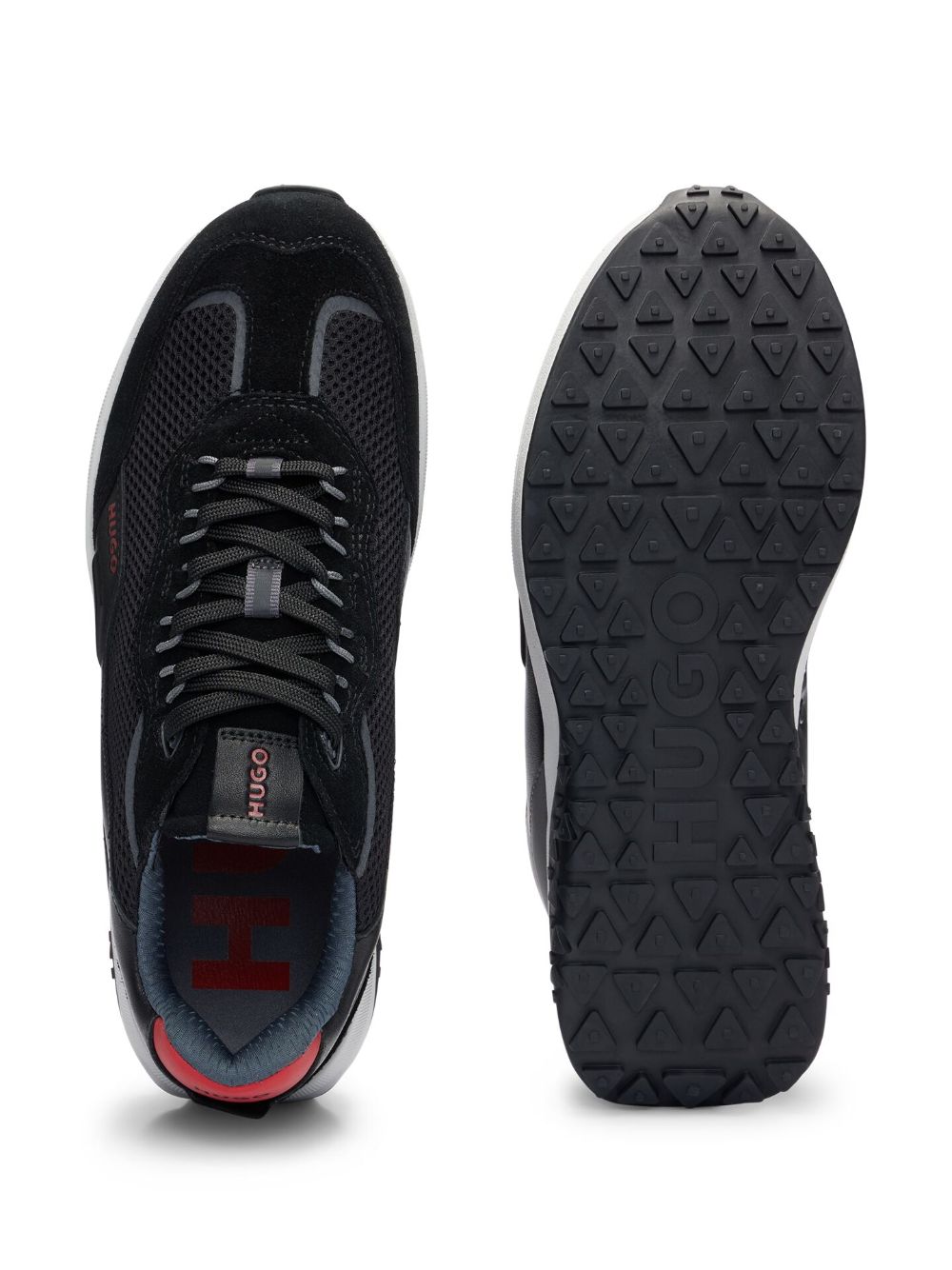 Shop Hugo Logo-debossed Leather Sneakers In Schwarz