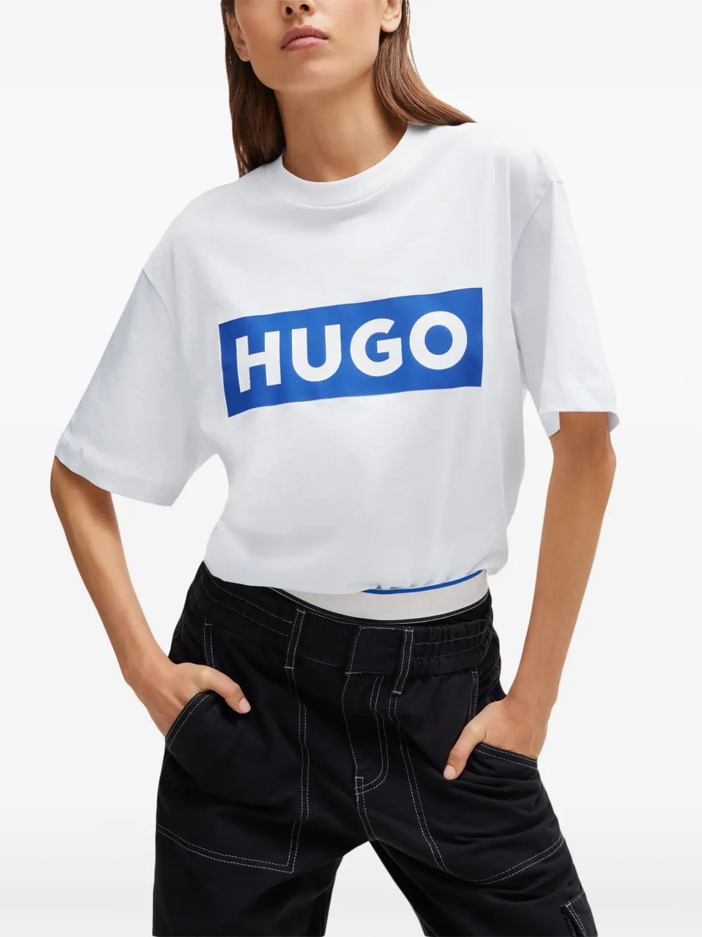 HUGO Katoenen T-shirt met logoprint - Wit