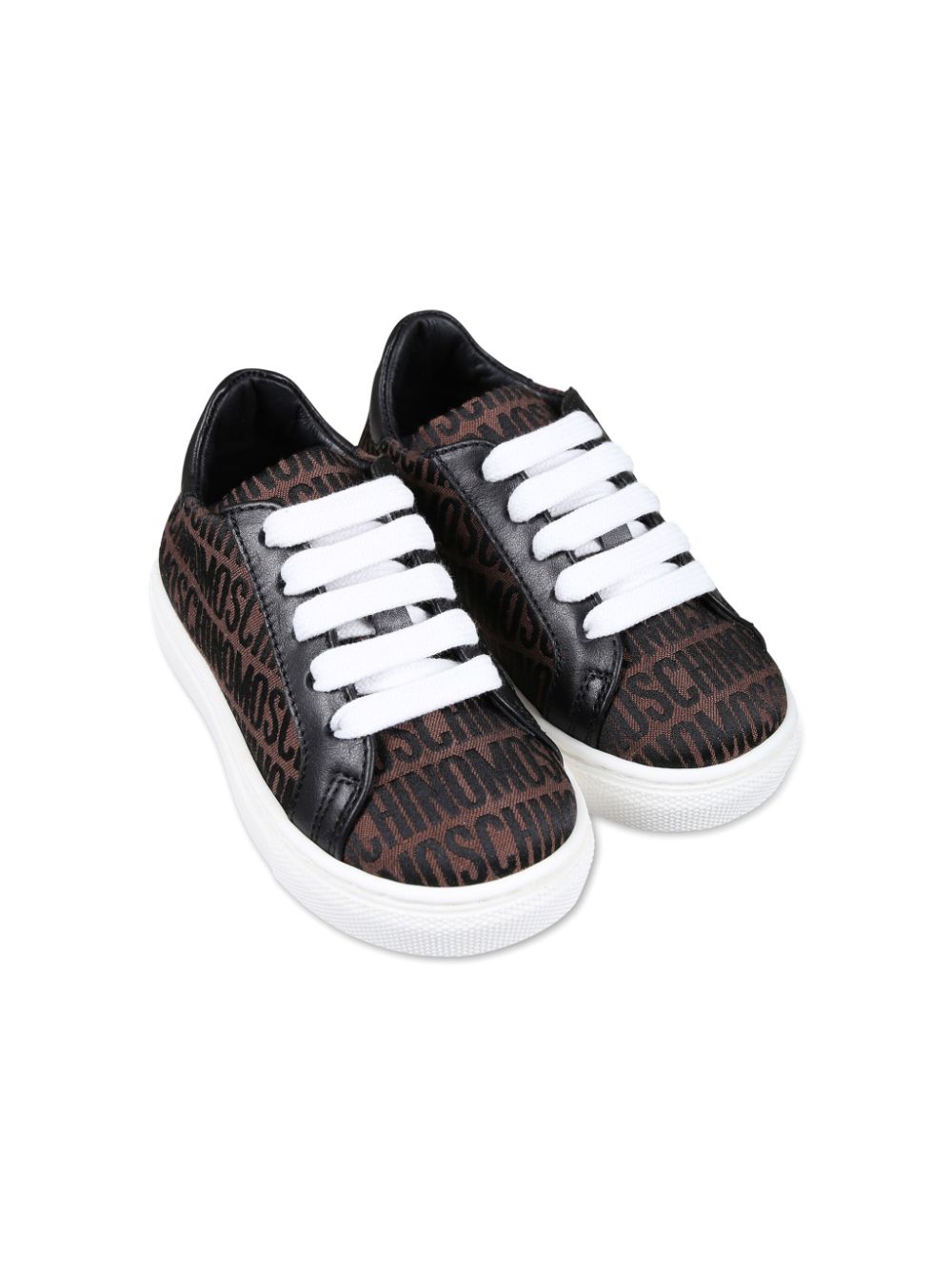 Moschino Kids' Logo-jacquard Panelled Trainers In Brown