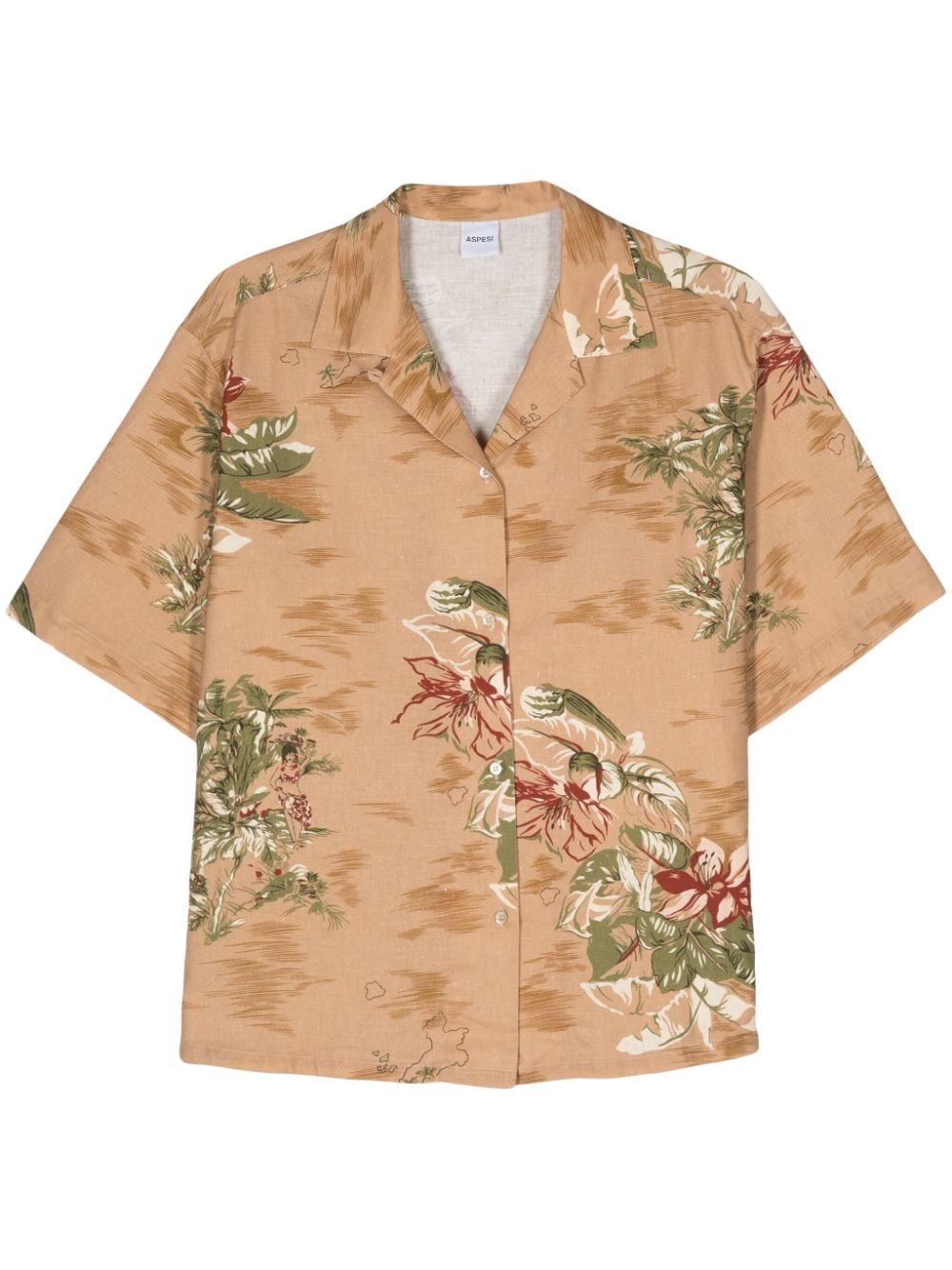 Aspesi Floral-print Slub-texture Shirt In Brown