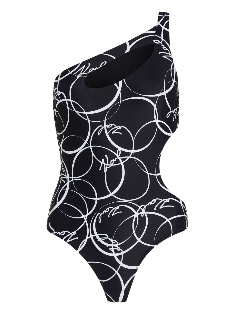 Karl Lagerfeld Circle-print Cut-out Swimsuit In Black