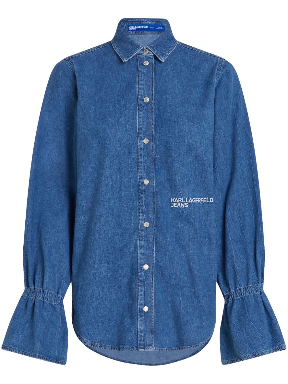 Karl Lagerfeld Jeans Logo-embroidered Denim Shirt In Blue