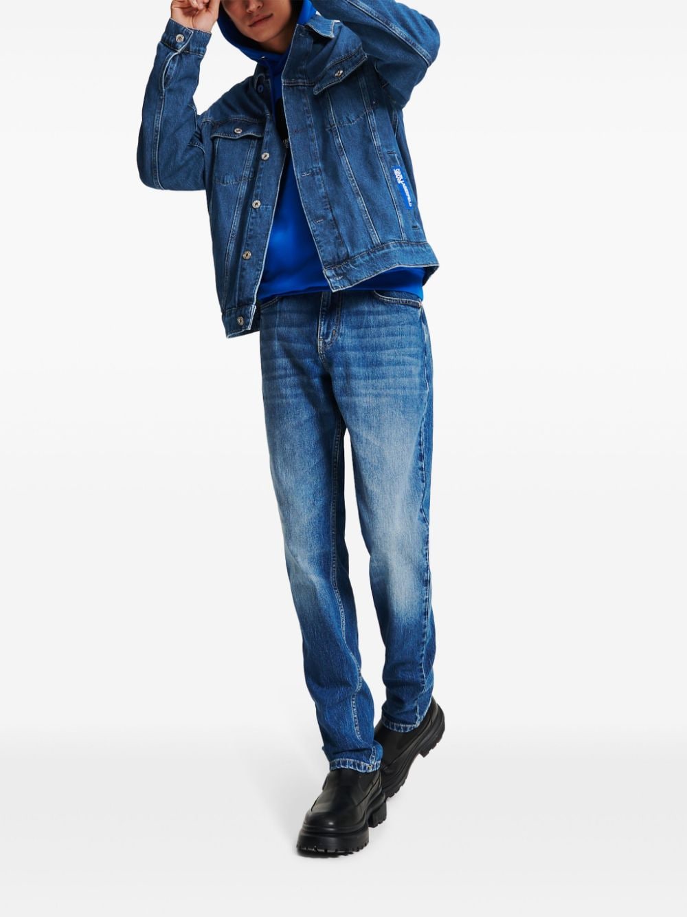 Shop Karl Lagerfeld Jeans Logo-patch Denim Jacket In Blue