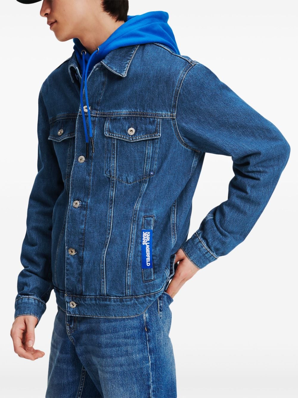 Shop Karl Lagerfeld Jeans Logo-patch Denim Jacket In Blue
