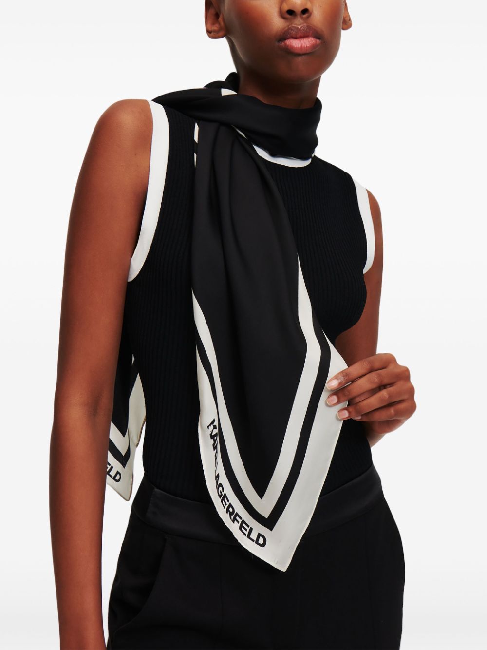 Shop Karl Lagerfeld Signature Silk Scarf In Black