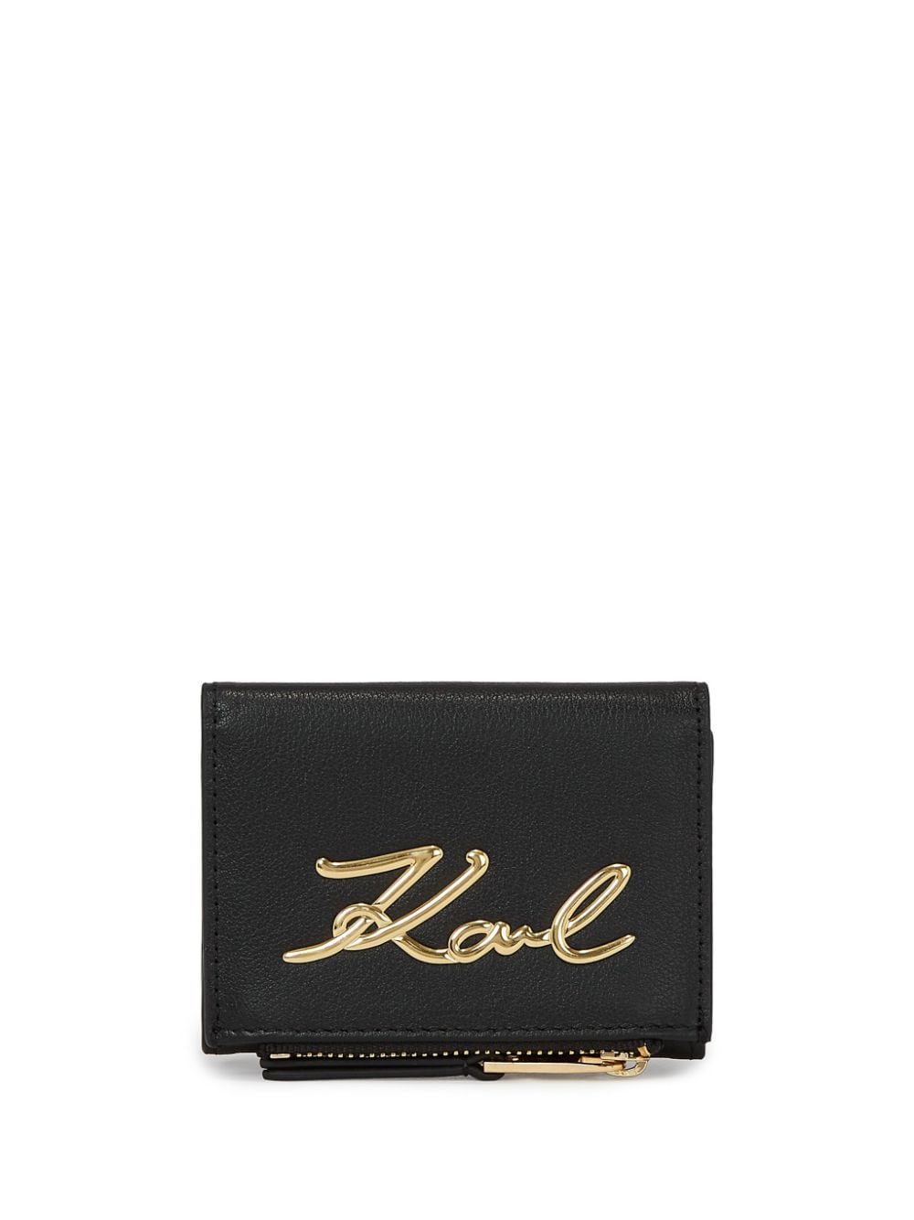 Karl Lagerfeld Signature Tri-fold Leather Wallet In Black