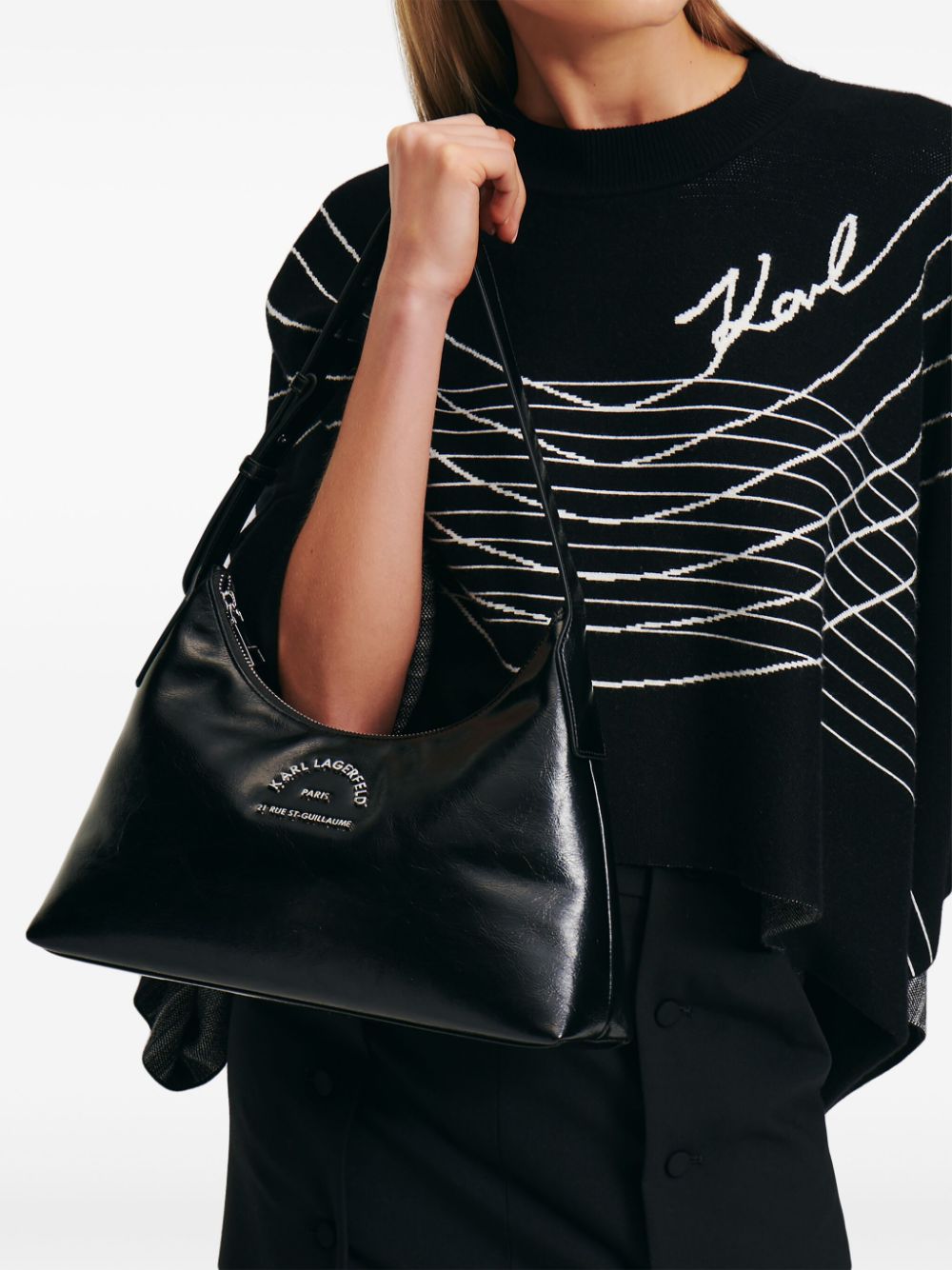 Shop Karl Lagerfeld Rue St-guillaume Shoulder Bag In Black