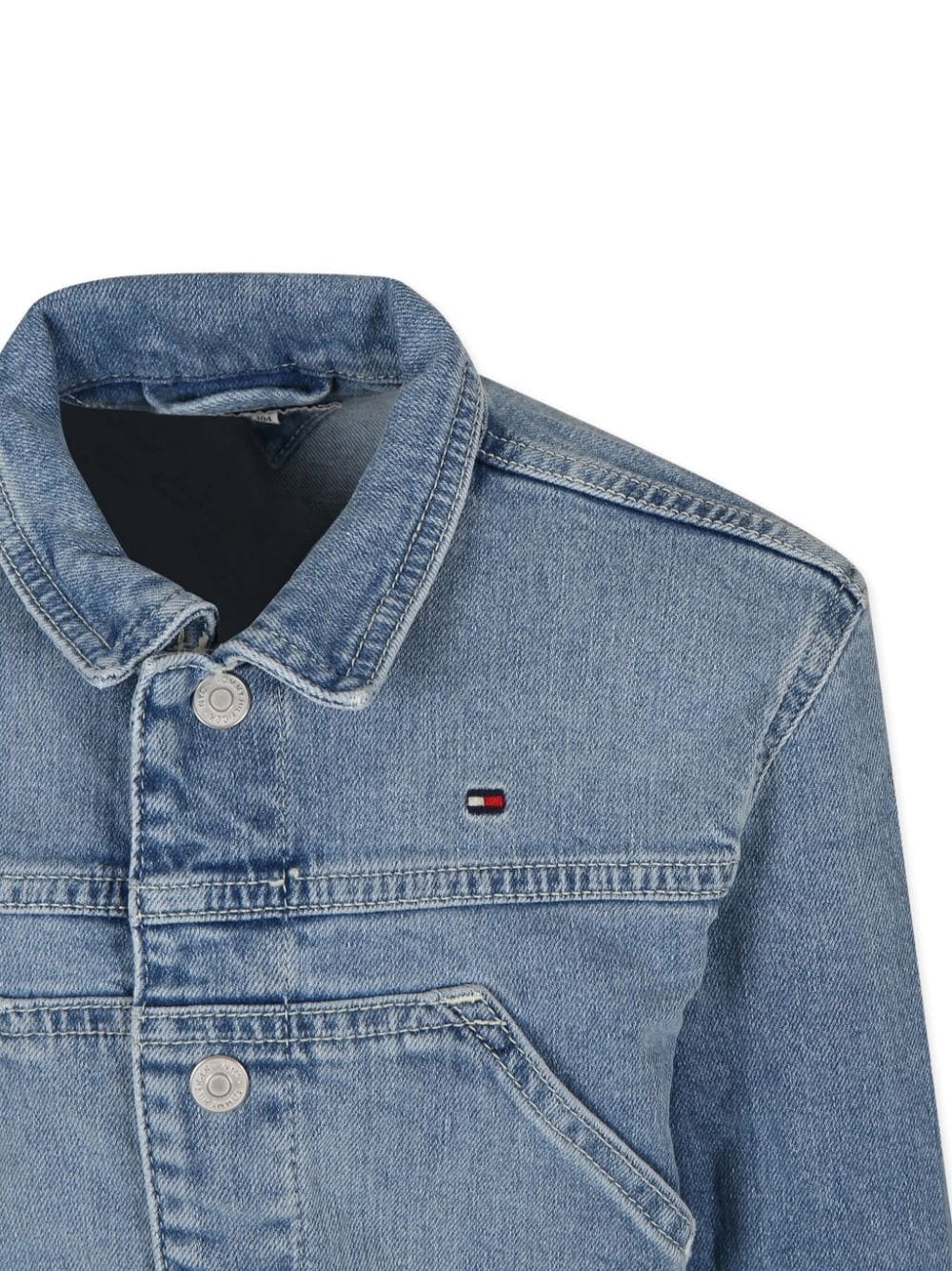 Shop Tommy Hilfiger Junior Logo-embroidered Denim Jacket In Blue