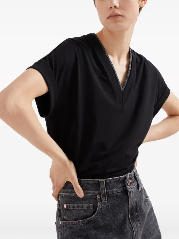 metallic v neck top