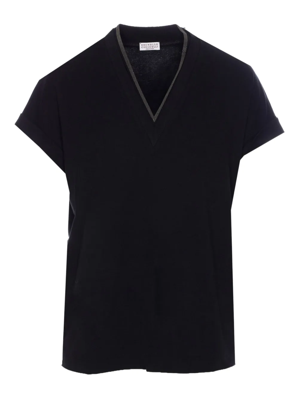 Brunello Cucinelli v-neck top with metallic detail at neckline | Black | Image 1