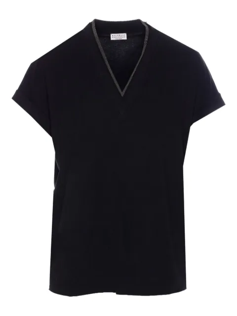 Brunello Cucinelli v-neck top with metallic detail at neckline
