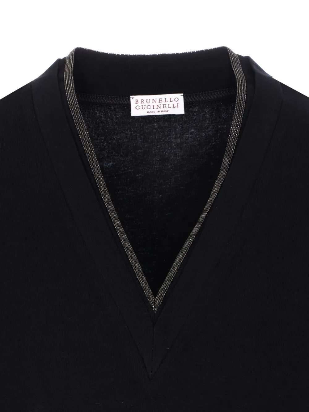 V-Neck Top With Metallic Detail At Neckline