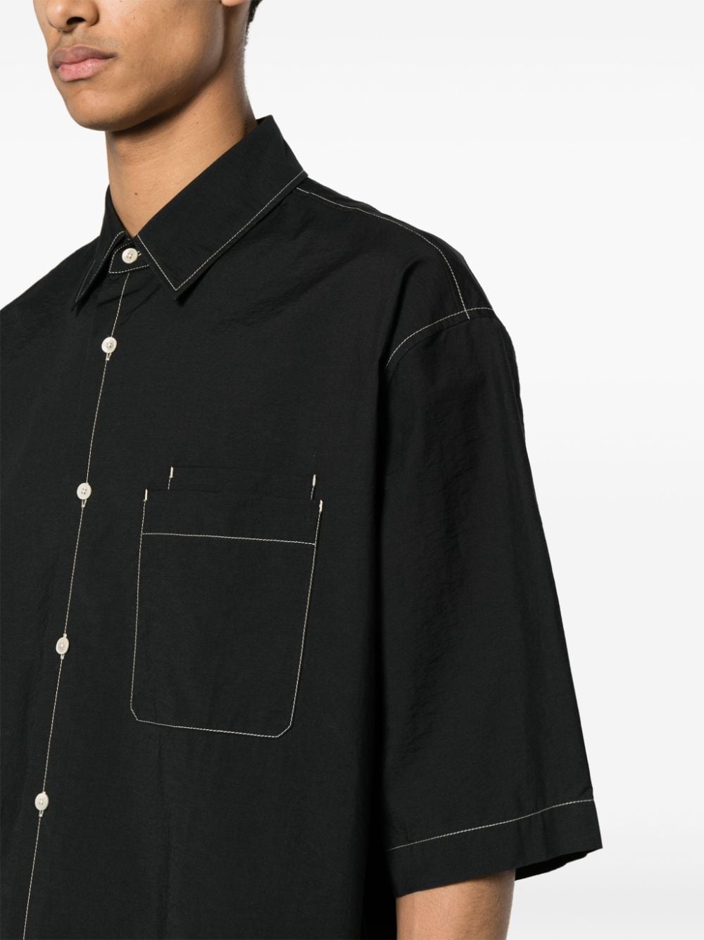 Shop Lemaire Contrast-stitching Shirt In Black