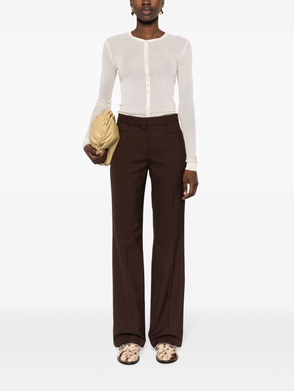 Shop Lemaire Long-sleeve Ribbed Top In Neutrals