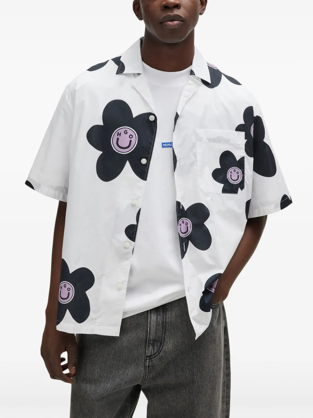 HUGO shirt met bloemenprint Wit