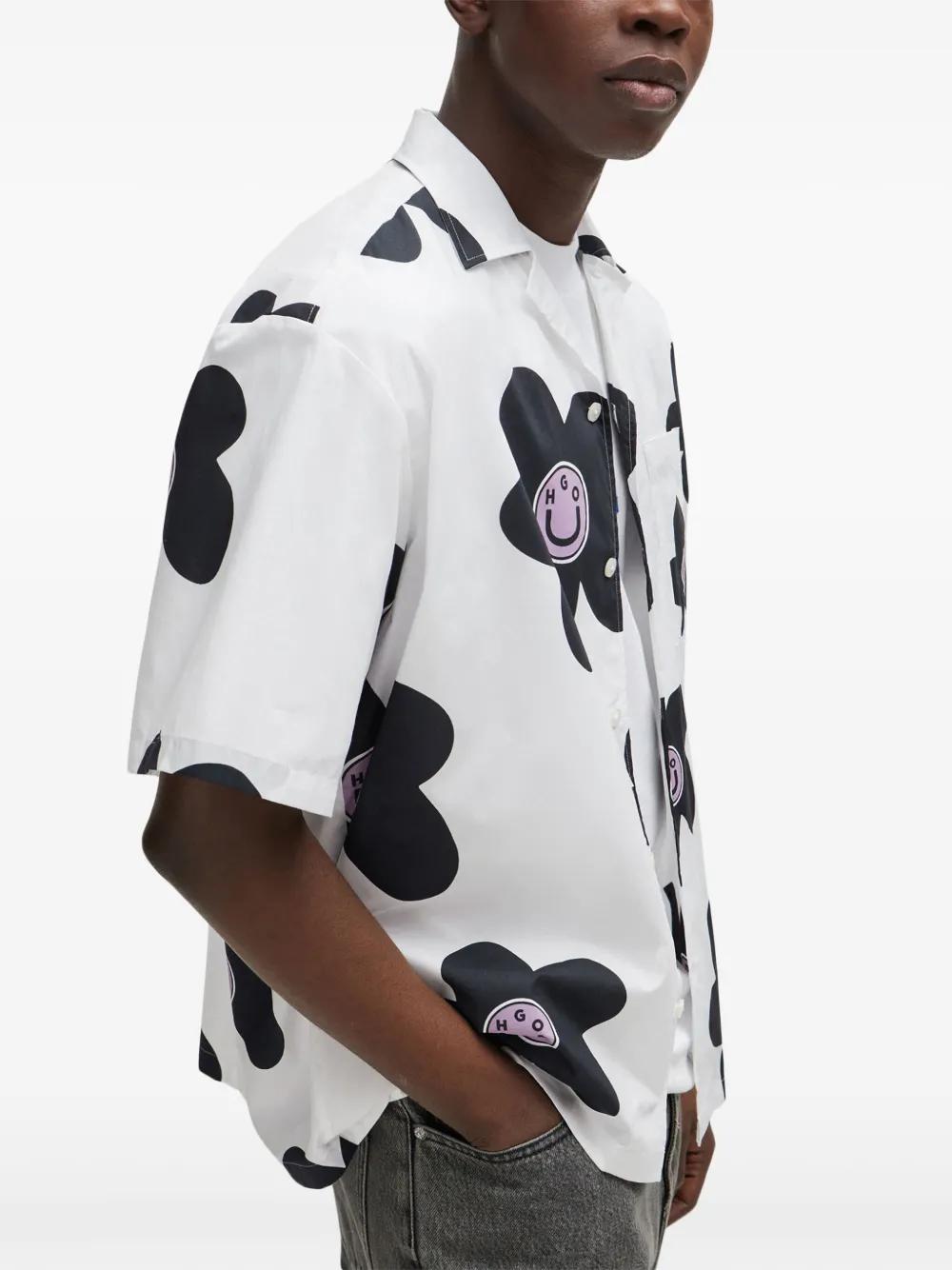 HUGO shirt met bloemenprint Wit