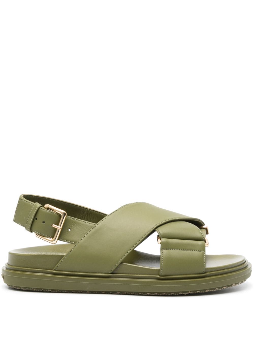 Marni Fussbet Leather Sandals In Green