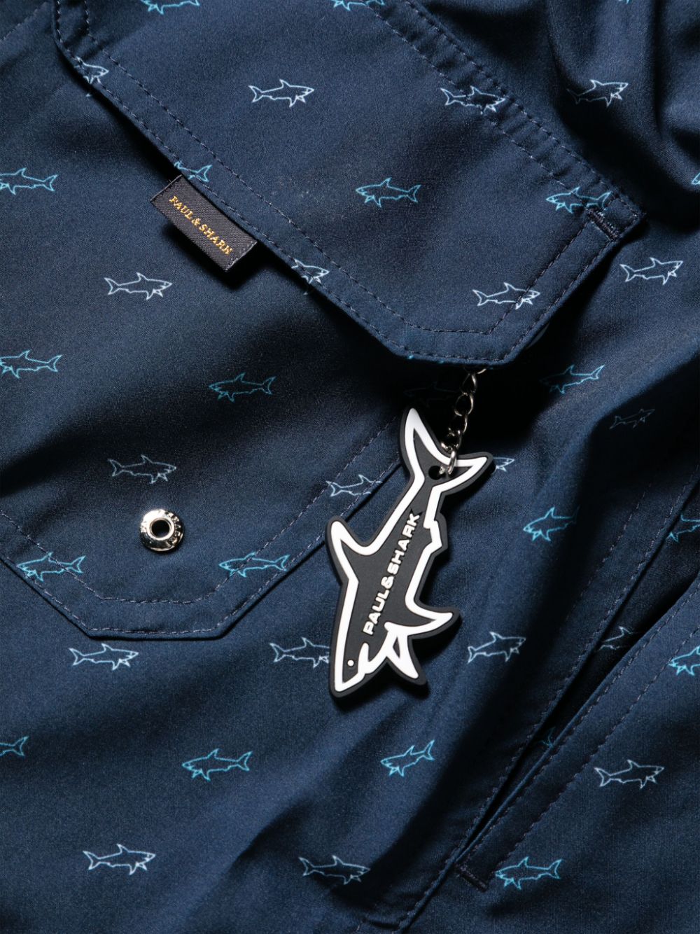 Shop Paul & Shark Logo-charm Shark-print Swim Shorts In Blue