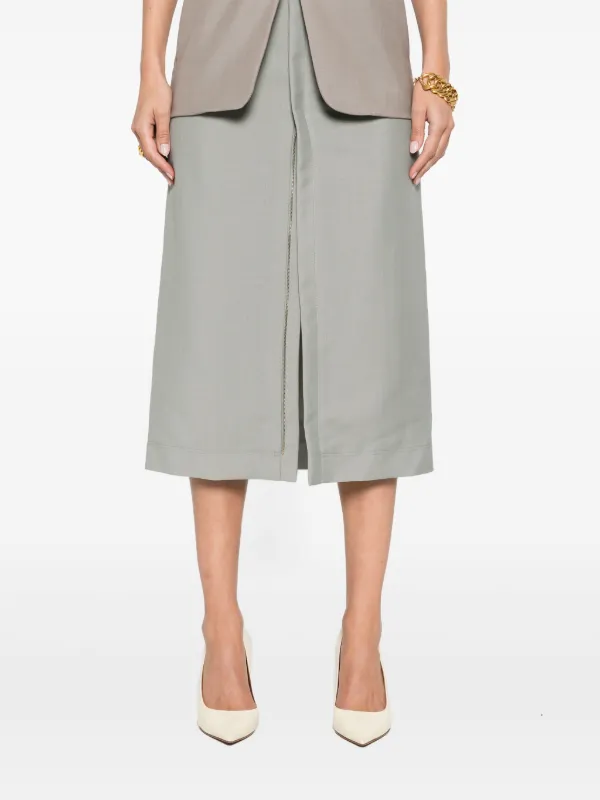 FENDI embroidered-logo Midi Skirt | Grey | FARFETCH ID