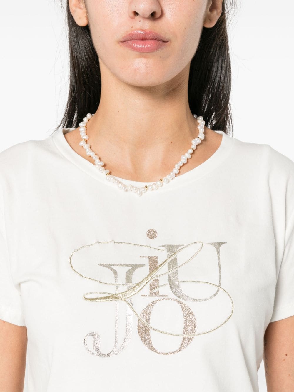 Shop Liu •jo Glitter Logo-print T-shirt In White