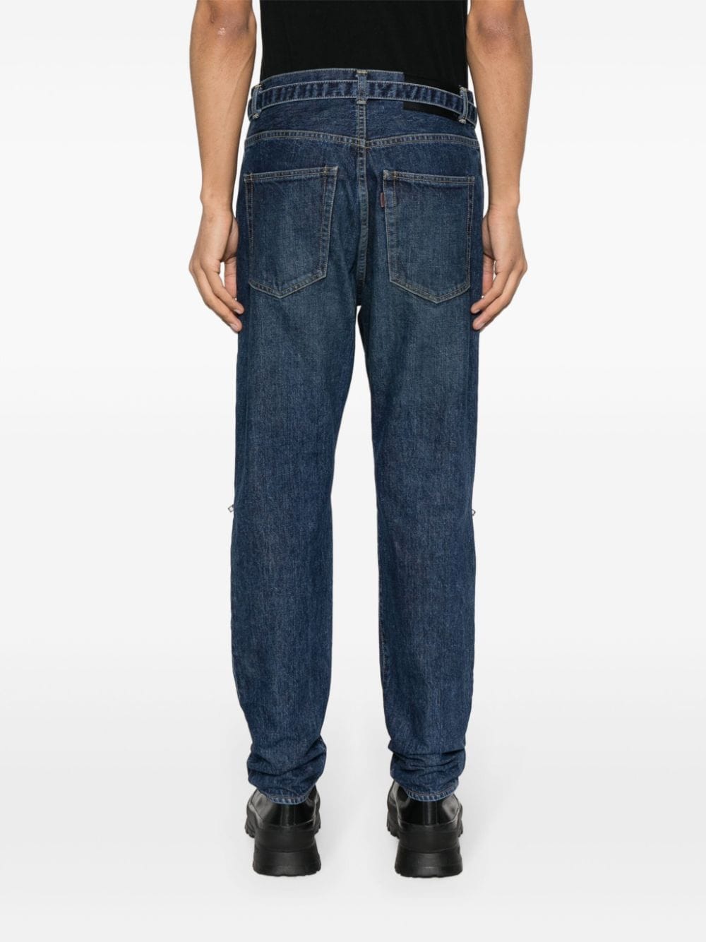 Shop Sacai Belted Tapered Jeans In Blue