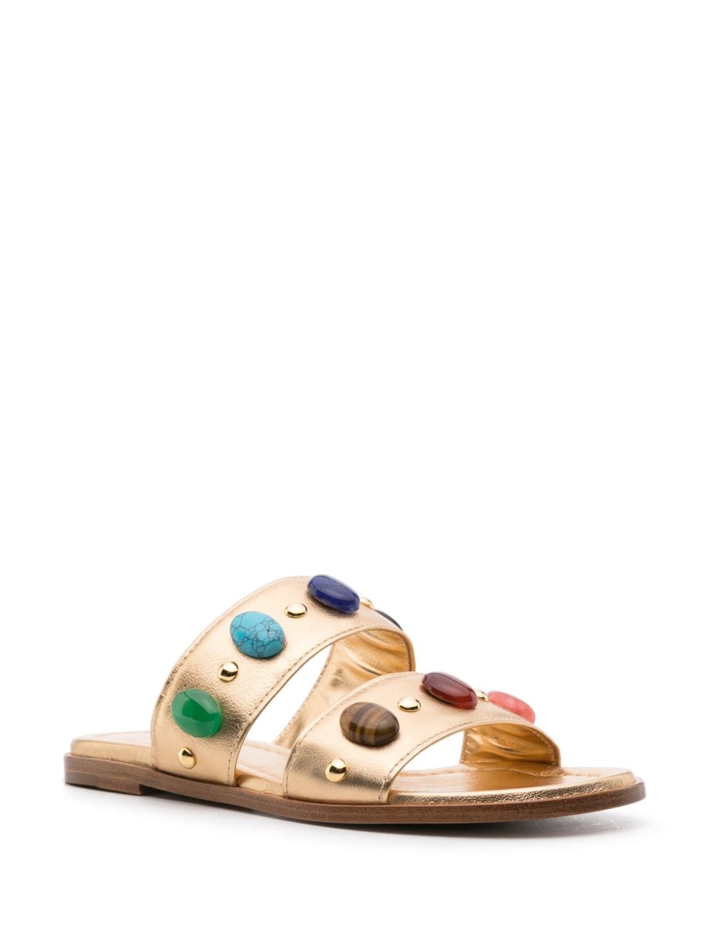 Shop Gianvito Rossi Beaded Flat Leather Slides In Gold