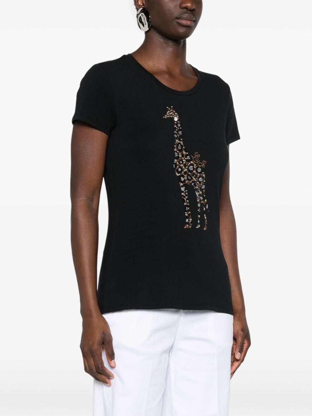 LIU JO giraffe-appliqué cotton-blend T-shirt Zwart